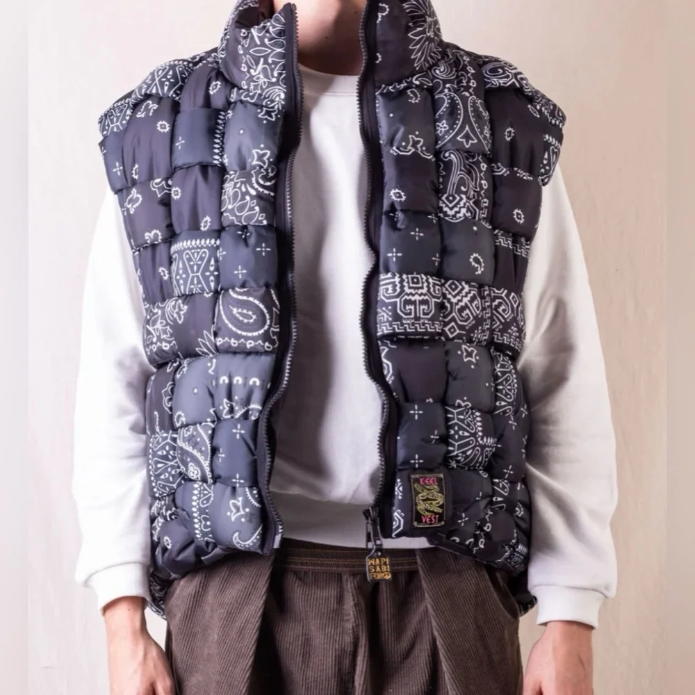 Kapital Bandana Paisley Print Reversible Nylon Keel Weaving Puffer Vest Size 1 - Picture 2 of 14